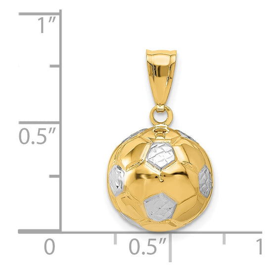 14K and White Rhodium 3-D Puffed Soccer Ball Pendant