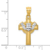 14k and White Rhodium Claddagh Cross Pendant