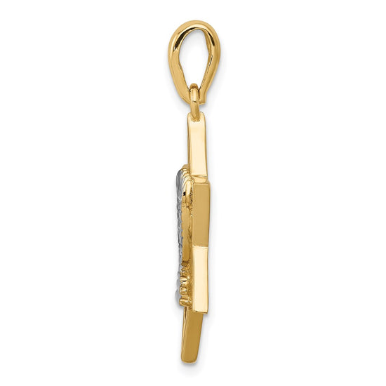 14K and White Rhodium Solid Menorah In Star Of David Charm