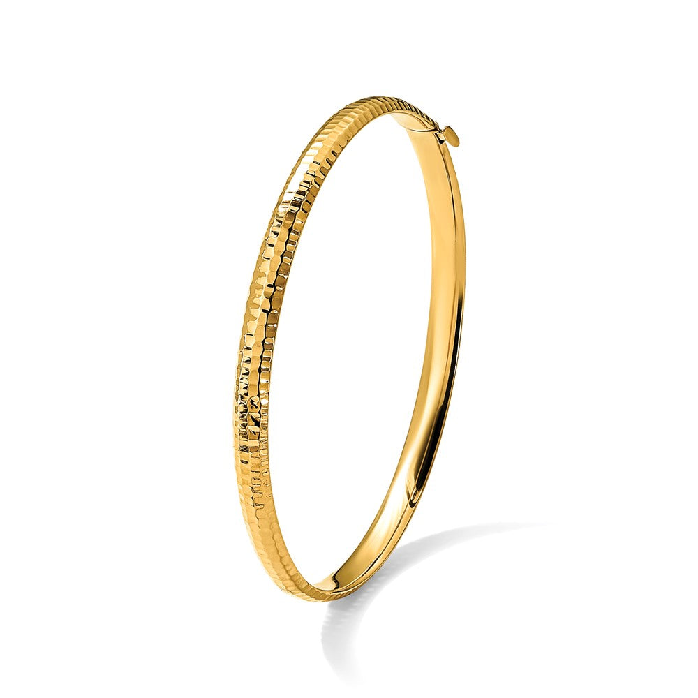 14k 3/16 Polished Fancy Hammered 4.75mm Hinged Oval Bangle Bracelet