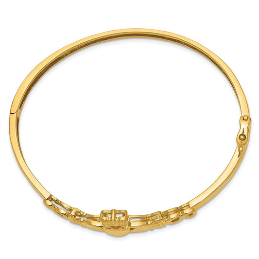 14k Polished Claddagh 4.00mm Hinged Oval Bangle Bracelet