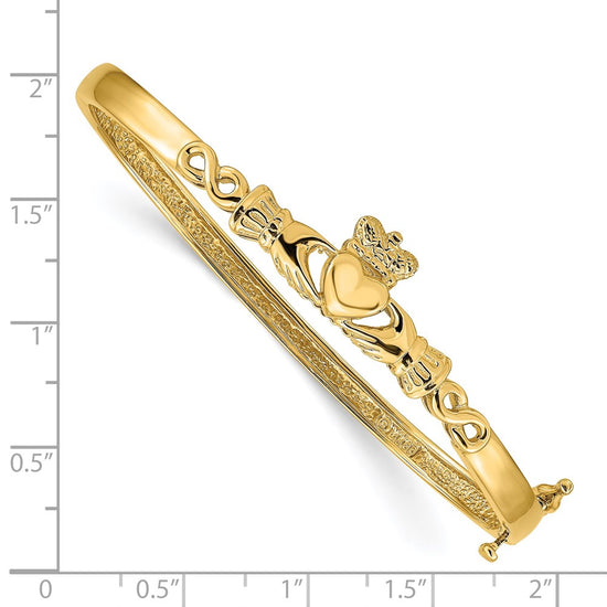 14k Polished Claddagh 4.00mm Hinged Oval Bangle Bracelet
