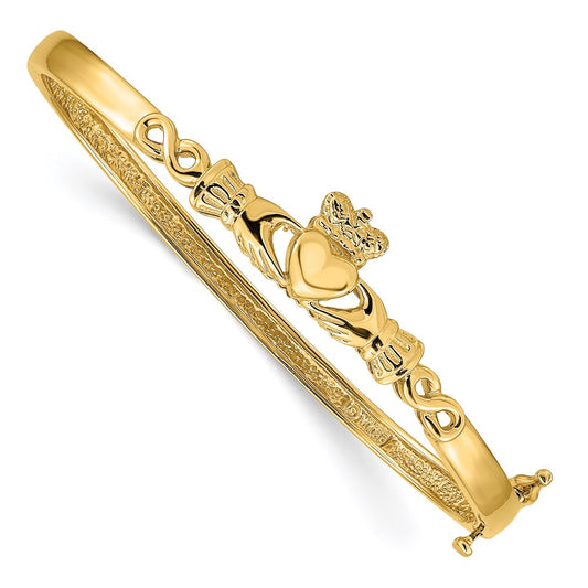 14k Polished Claddagh 4.00mm Hinged Oval Bangle Bracelet