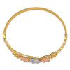 14k Tri-color Polished and Satin Diamond-cut Plumeria Hinged Oval Bangle Bracelet