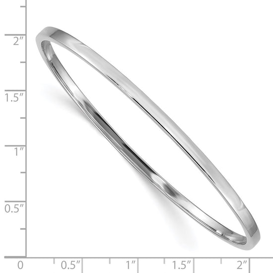 14k White Gold Polished Square Tube 3.00mm Slip-on Round Bangle Bracelet