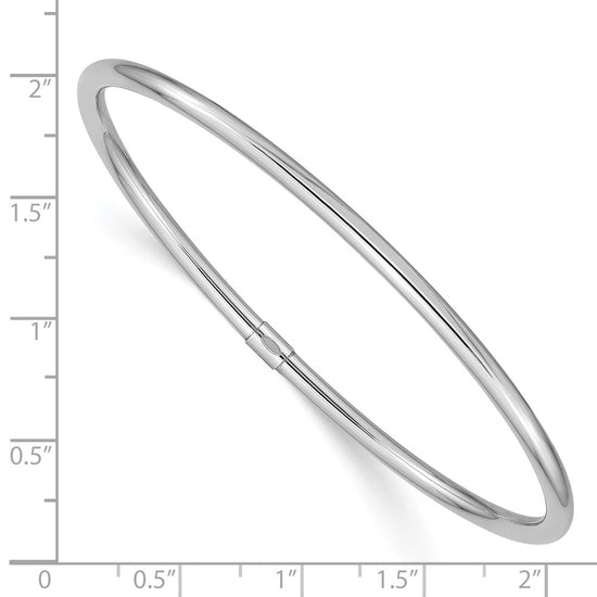 14k White Gold Polished Round Tube 3.00mm Slip-on Round Bangle Bracelet