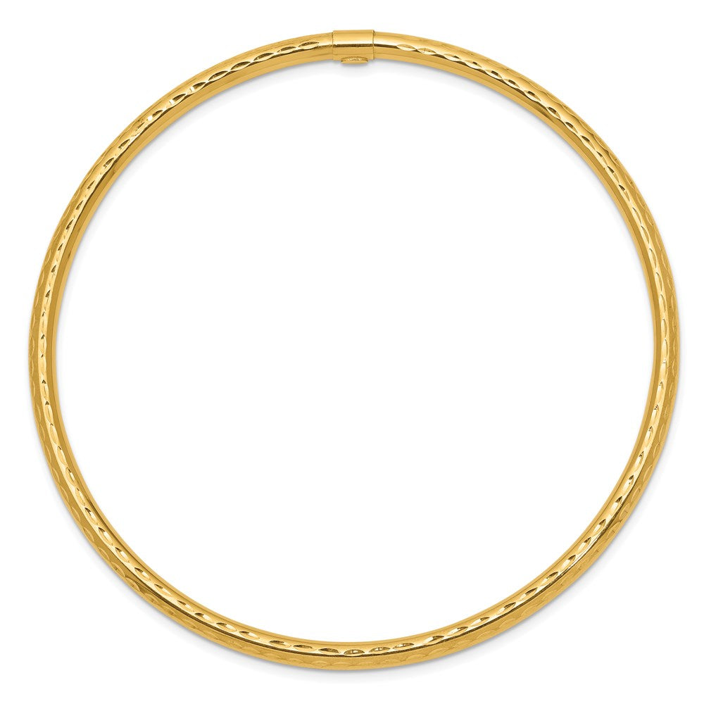 14k Polished Diamond-cut Tube 3.00mm Slip-on Round Bangle Bracelet