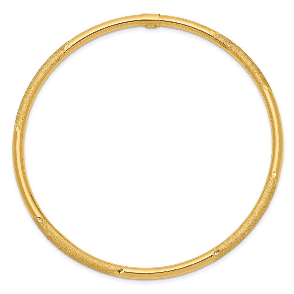 14k Polished and Satin Finish Diamond-cut 3.00mm Slip-on Round Bangle Bracelet