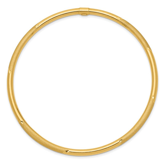 14k Polished and Satin Finish Diamond-cut 3.00mm Slip-on Round Bangle Bracelet