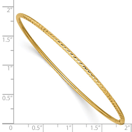 14k Polished Diamond-cut Tube 2.00mm Slip-on Round Bangle Bracelet