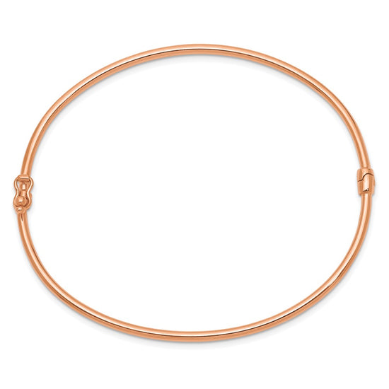14k Rose Gold Polished 2.00mm Hinged Oval Bangle Bracelet