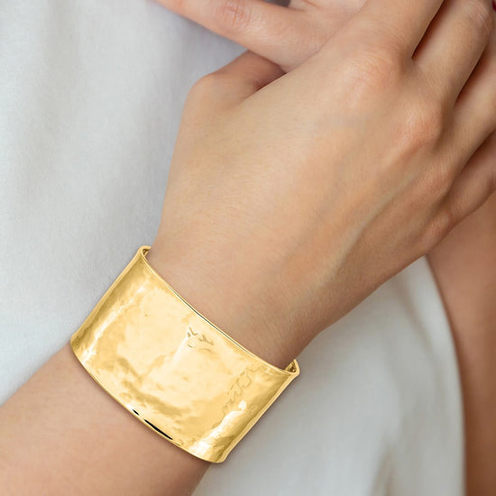 14k 37mm Hammered Polished Cuff Bangle Bracelet