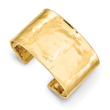 14k 37mm Hammered Polished Cuff Bangle Bracelet