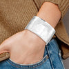 14k White Gold 37mm Hammered Polished Cuff Bangle Bracelet