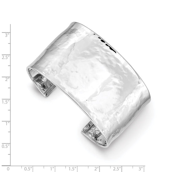 14k White Gold 37mm Hammered Polished Cuff Bangle Bracelet
