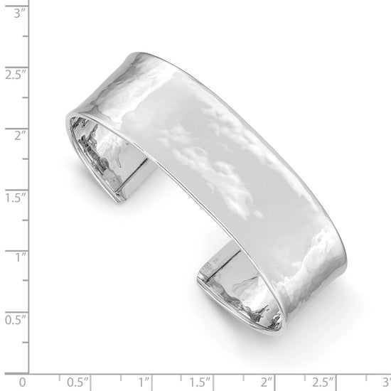 14k White Gold 19mm Hammered Polished Cuff Bangle Bracelet