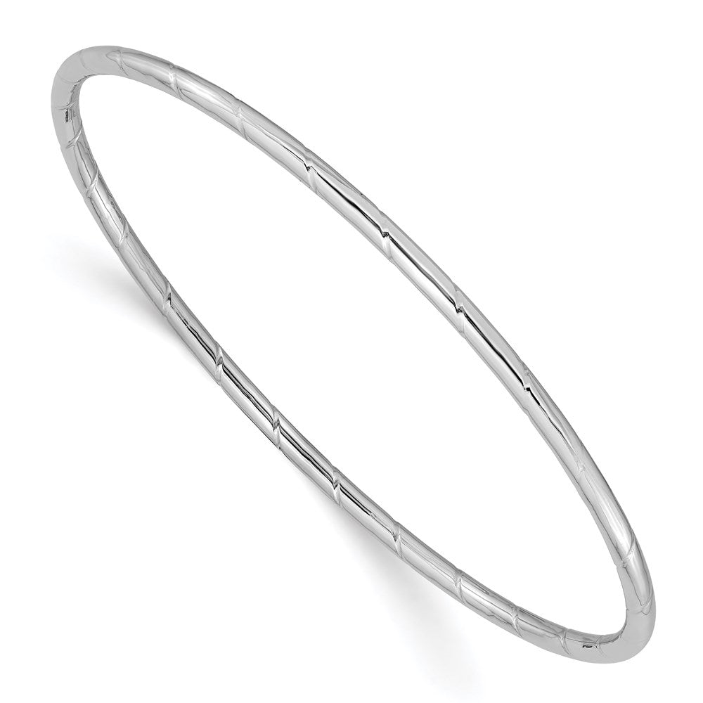 14k White Gold Polished Grooved 2.50mm Slip-on Round Bangle Bracelet