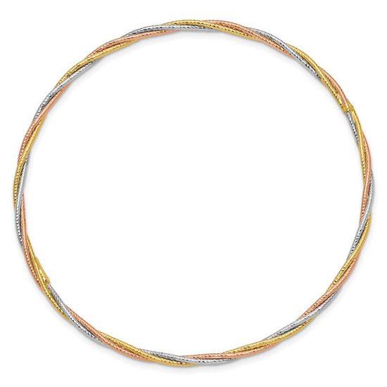 14k Tri-color Polished Diamond-cut Twisted 2.00mm Slip-on Round Bangle Bracelet