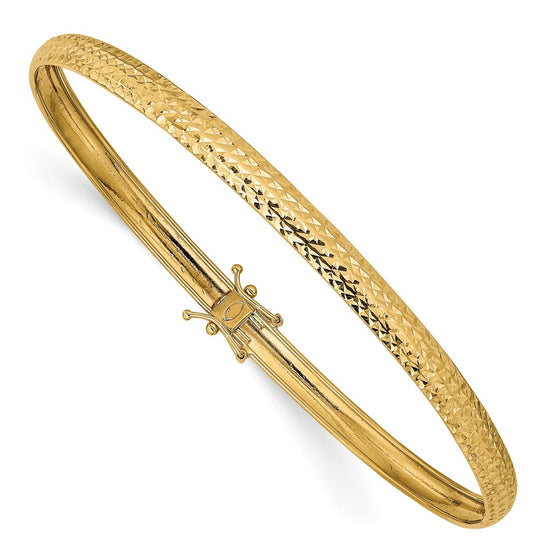 14K Polished Diamond-cut 4.25mm Flexible Round Bangle Bracelet