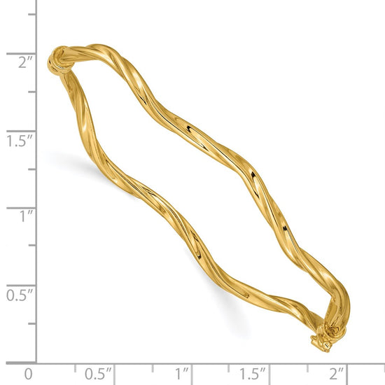 14k Polished Twisted 3.00mm Hinged Oval Bangle Bracelet