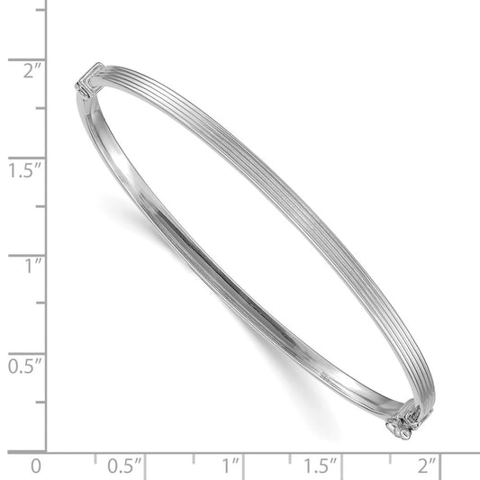 14k White Gold Polished Textured Stripe 3.00mm Hinged Oval Bangle Bracelet