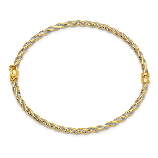 14k Two-Tone Polished 3.00mm Hinged Bangle Oval Bracelet