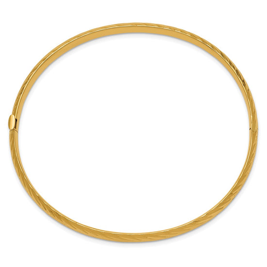 14k 3/16 Polished Textured 4.75mm Hinged Oval Bangle Bracelet