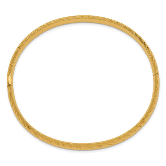 14k 4/16 Polished Textured 6.00mm Hinged Oval Bangle Bracelet