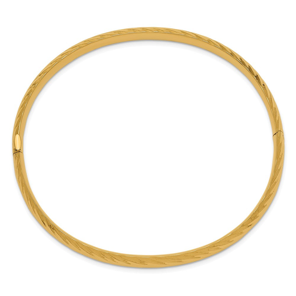 14k 4/16 Polished Textured 6.00mm Hinged Oval Bangle Bracelet