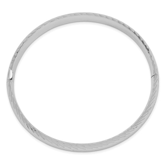 14k White Gold 5/16 Polished Textured 8.00mm Hinged Oval Bangle Bracelet