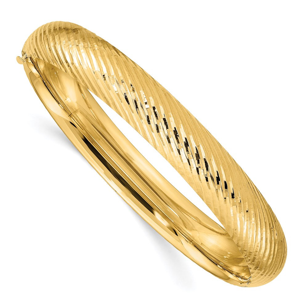 14k 7/16 Polished Textured 10.00mm Hinged Oval Bangle Bracelet
