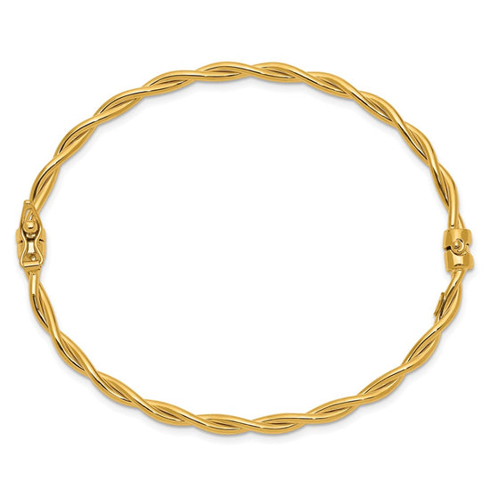 14K Polished and Twisted 2.90mm Hinged Oval Bangle Bracelet