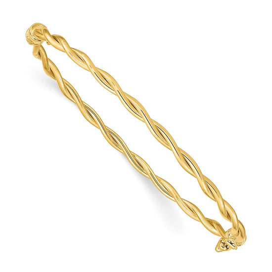14K Polished and Twisted 2.90mm Hinged Oval Bangle Bracelet