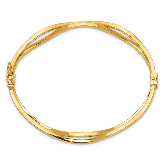 14K Polished Wavy 7.00mm Hinged Oval Bangle Bracelet