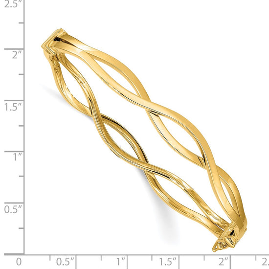 14K Polished Wavy 7.00mm Hinged Oval Bangle Bracelet