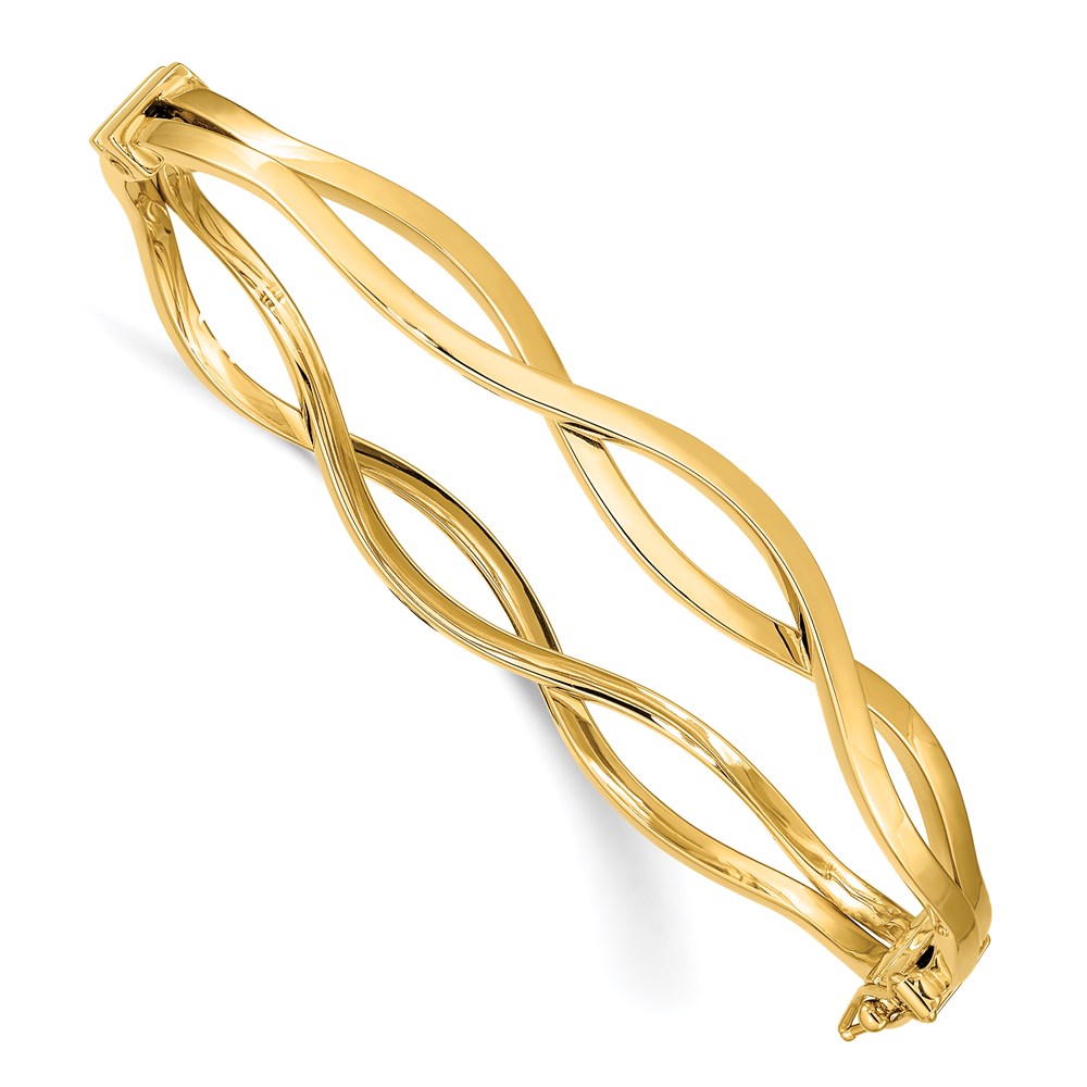 14K Polished Wavy 7.00mm Hinged Oval Bangle Bracelet