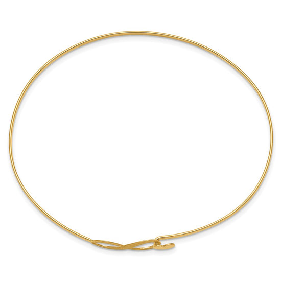 14K Brushed and Polished Infinity and Heart Clasp 1.65mm Flexible Oval Bangle Bracelet