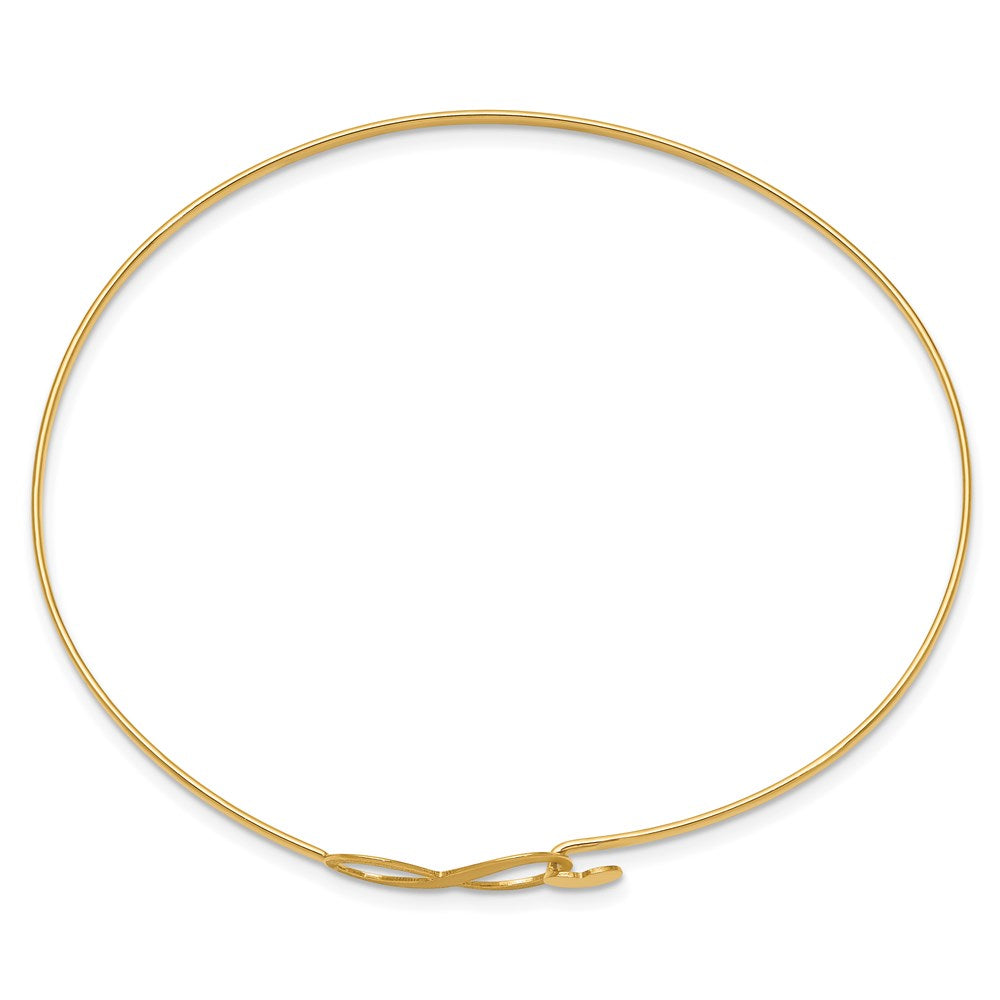 14K Brushed and Polished Infinity and Heart Clasp 1.65mm Flexible Oval Bangle Bracelet