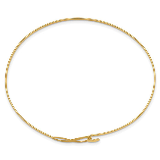 14K Brushed and Polished Infinity and Heart Clasp 1.65mm Flexible Oval Bangle Bracelet
