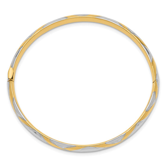 14k and White Rhodium 3/16 Criss-Cross 4.75mm Hinged Childrens Bangle