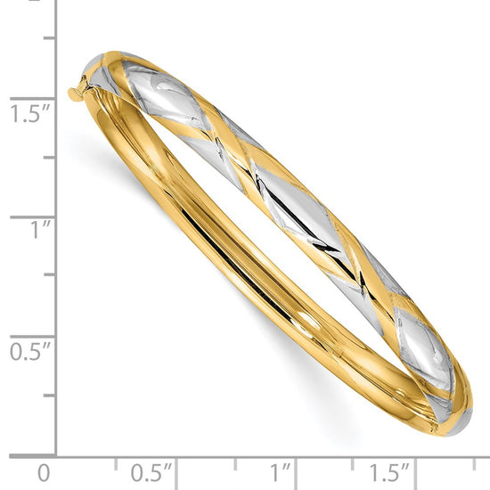 14k and White Rhodium 3/16 Criss-Cross 4.75mm Hinged Childrens Bangle
