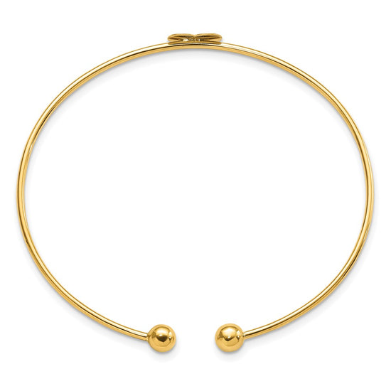 14K Polished Heart 1.50mm Flexible Oval Bangle Bracelet