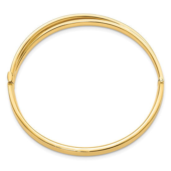 14k 4/16 Polished Criss-Cross 3.65mm Hinged Oval Bangle Bracelet