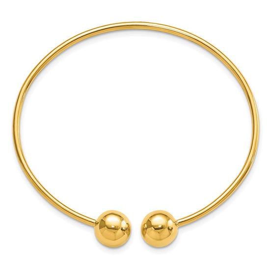 14K Polished 9.5mm Ball 2.00mm Flexible Oval Cuff Bangle Bracelet