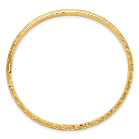 14k Satin Diamond-cut 6.20mm Hinged Round Bangle Bracelet