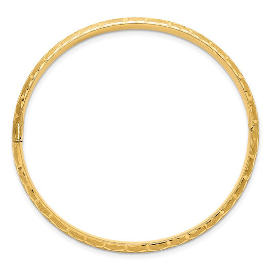 14k Satin Diamond-cut 6.20mm Hinged Round Bangle Bracelet