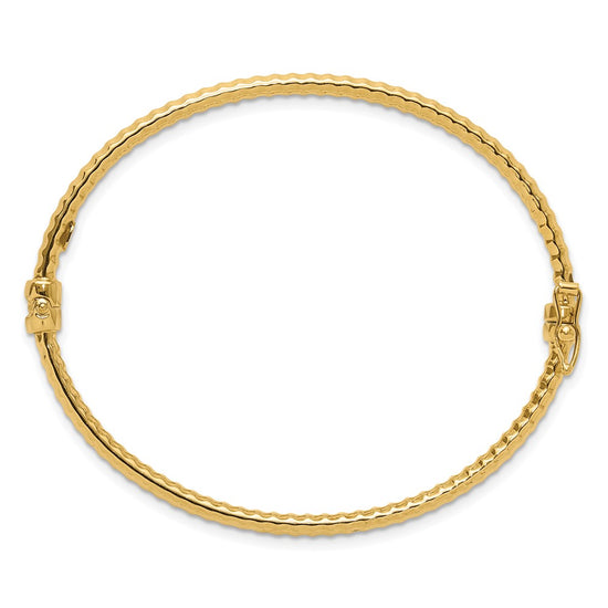 14K Polished and Textured 3.00mm Hinged Oval Bangle Bracelet