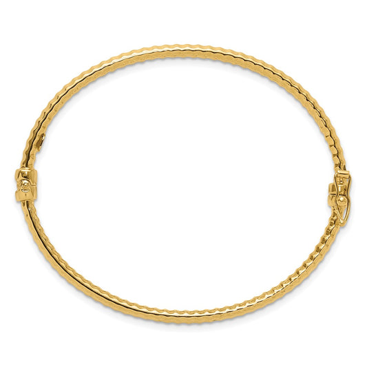 14K Polished and Textured 3.00mm Hinged Oval Bangle Bracelet