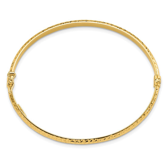 14K Polished Diamond-cut 4.00mm Hinged Oval Bangle Bracelet