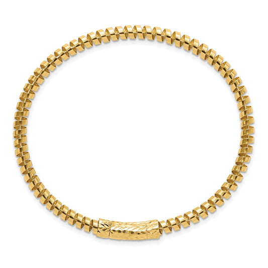 14K Polished and Diamond-cut Fancy Spiral 3.75mm Flexible Oval Bangle Bracelet
